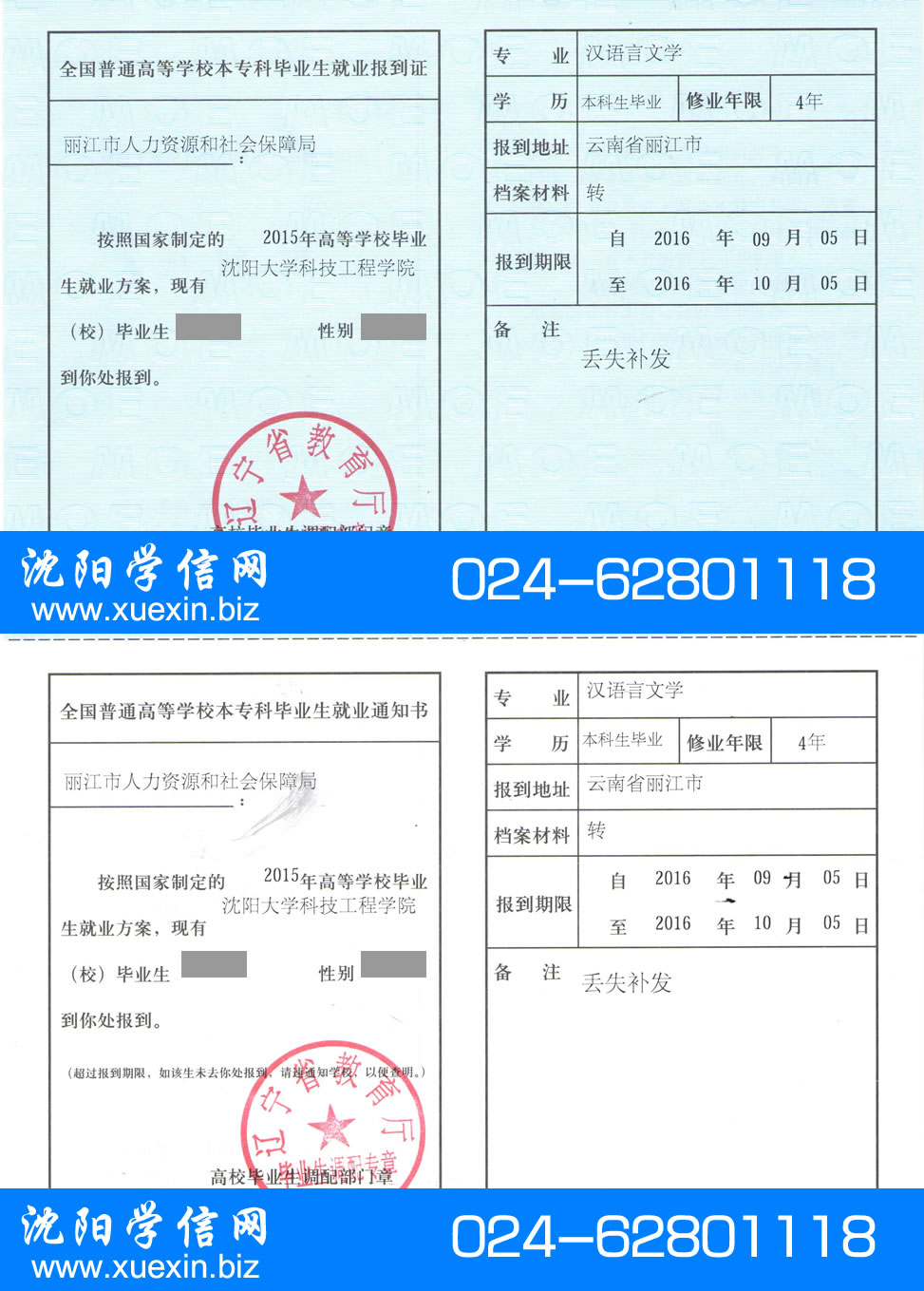 沈阳大学科技工程学院毕业生报到证丢失补办